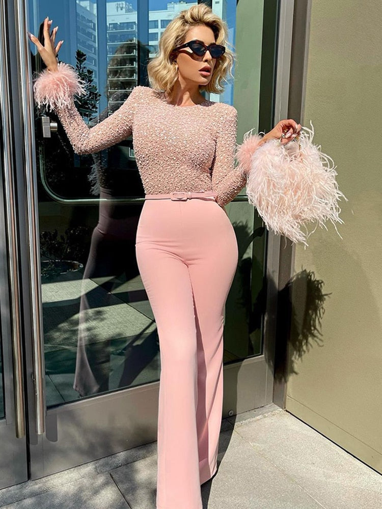 Sparkling Lilac Sequin Feather Jumpsuit - photo 5