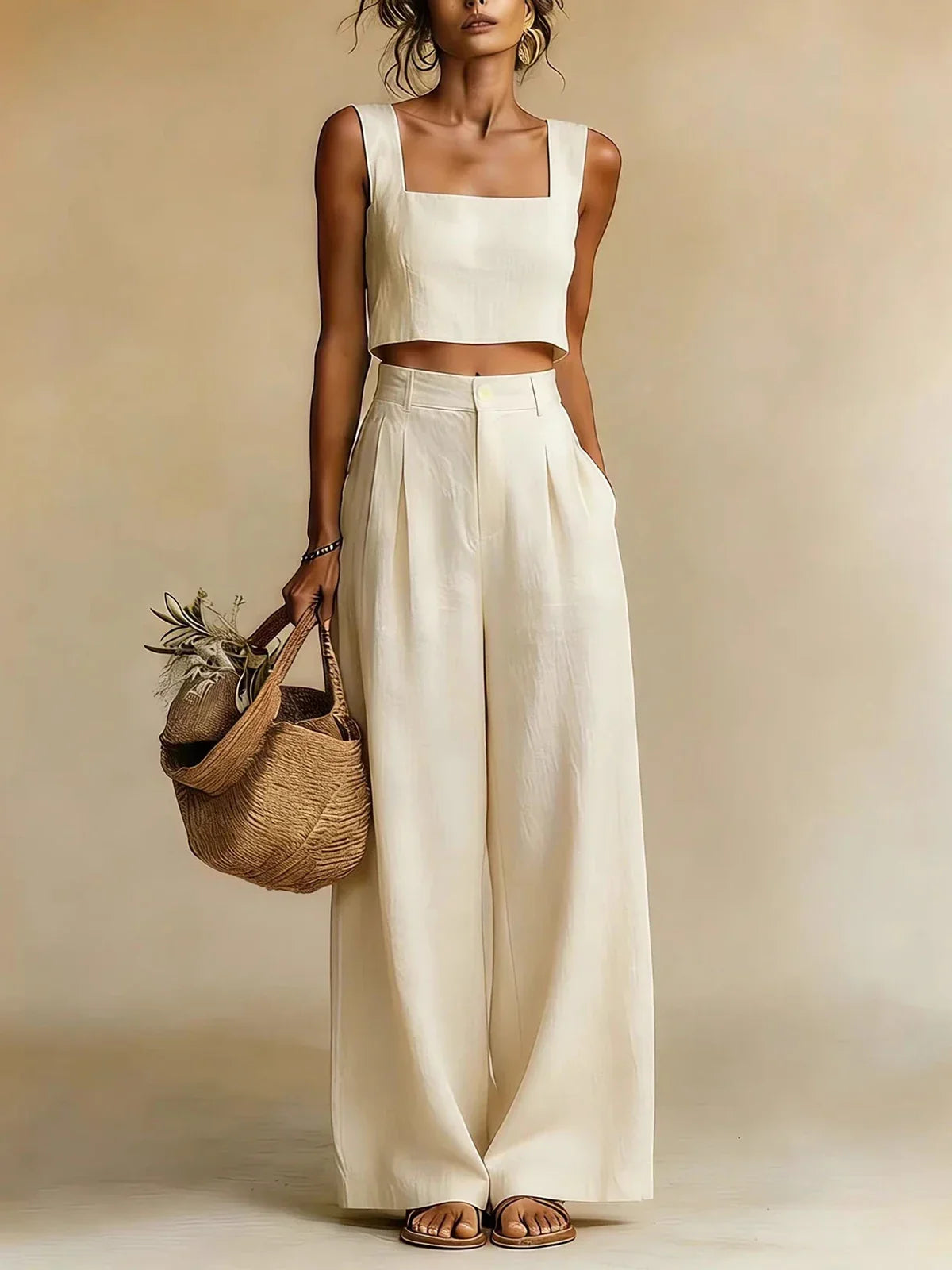 Women's Palazzo Two-Piece Set with Wide Leg Pants