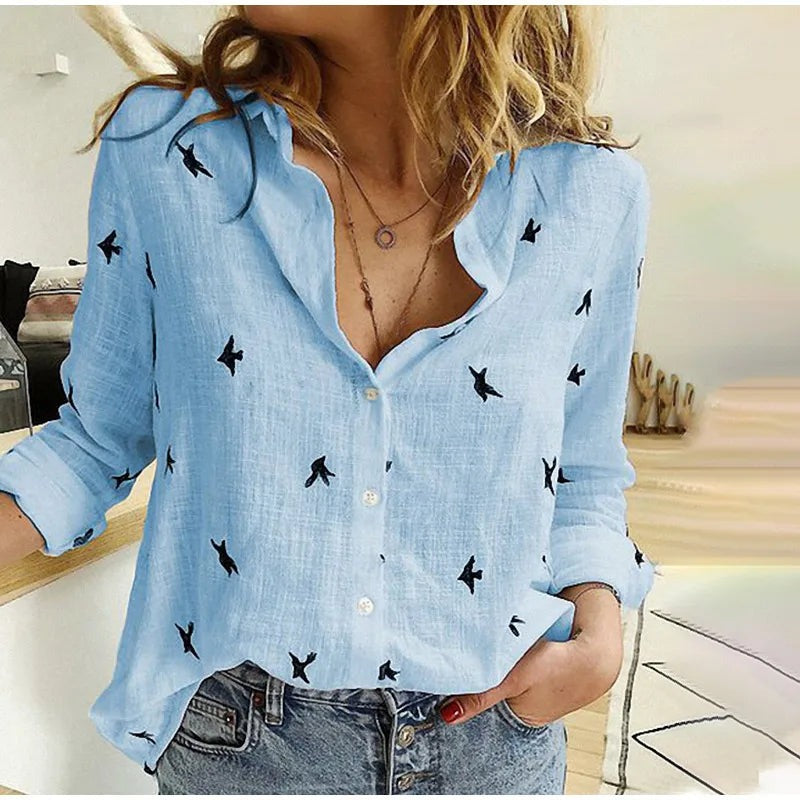 Scarlett - Women's Relaxed Bird-Print Button-Up Blouse - photo 2