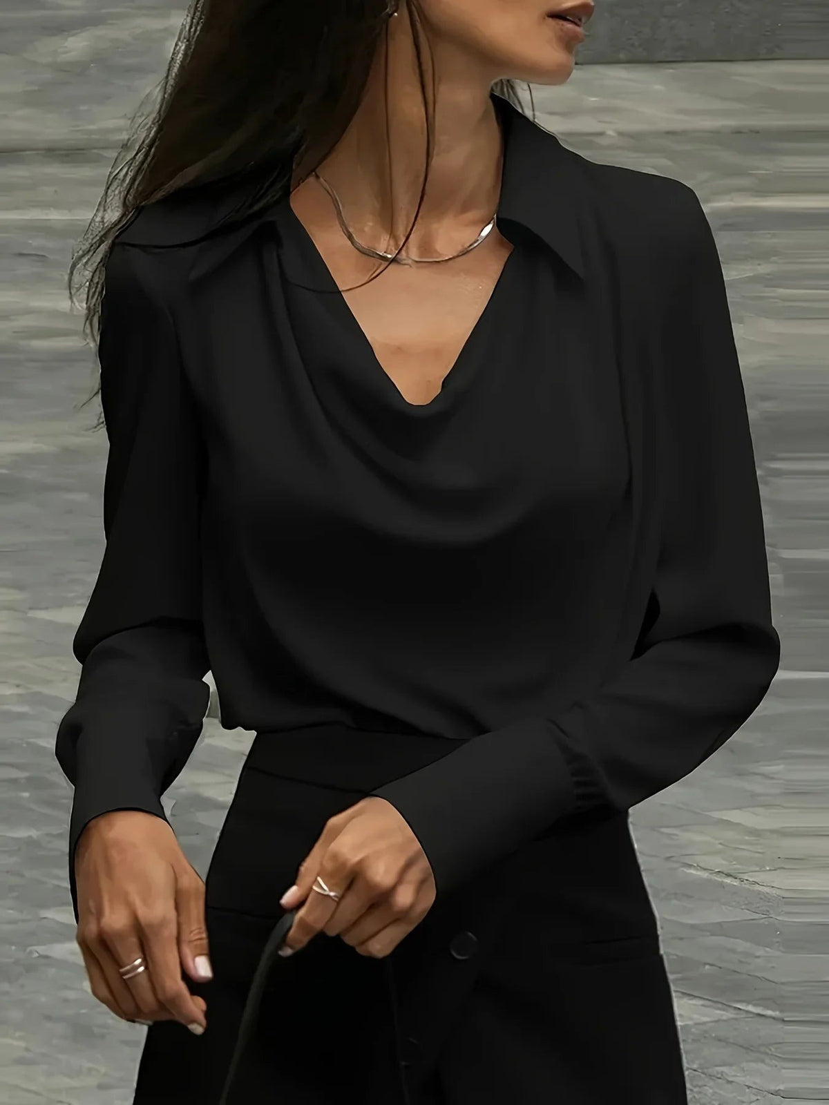 Women's Silk Long Sleeve Cowl Neck Blouse - photo 17