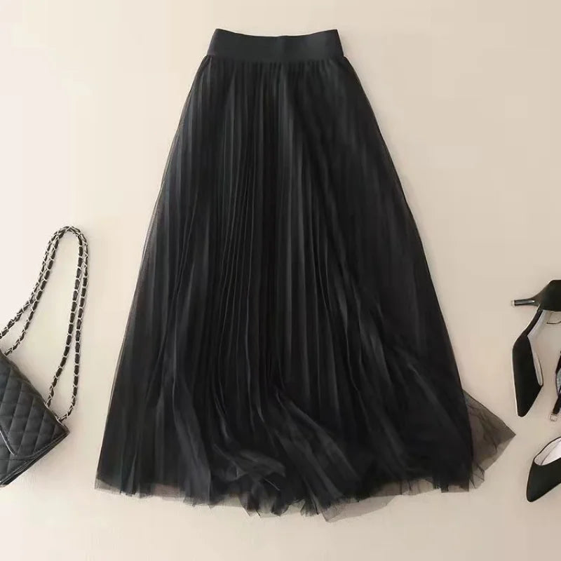 Jupe Midi Femme Plissée Taille Haute à Silhouette