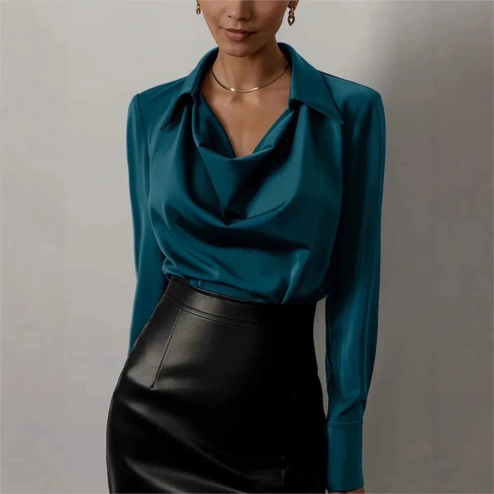 Women's Silk Long Sleeve Cowl Neck Blouse - photo 20