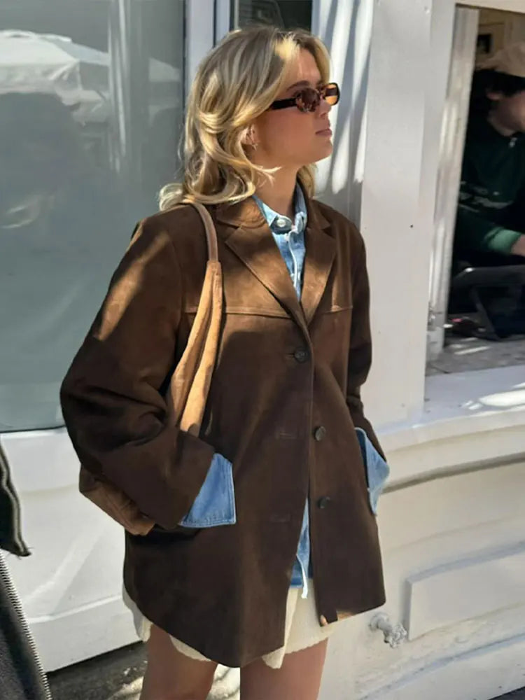 Blazer Femme Effet Suédine Oversize