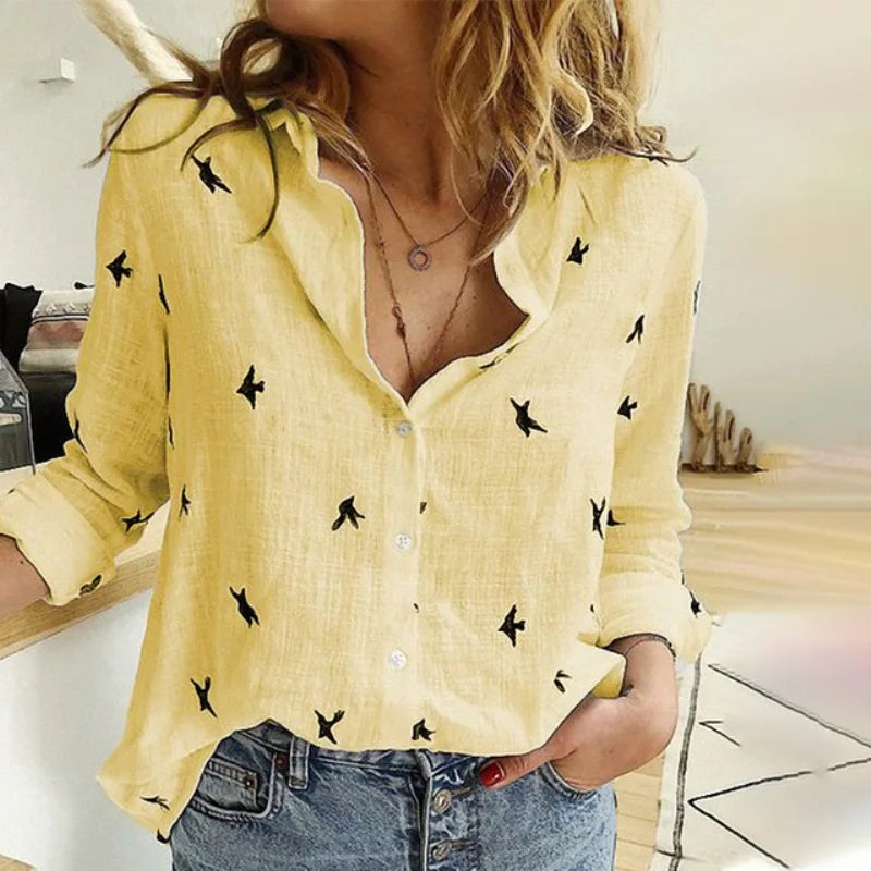 Scarlett - Women's Relaxed Bird-Print Button-Up Blouse - photo 3