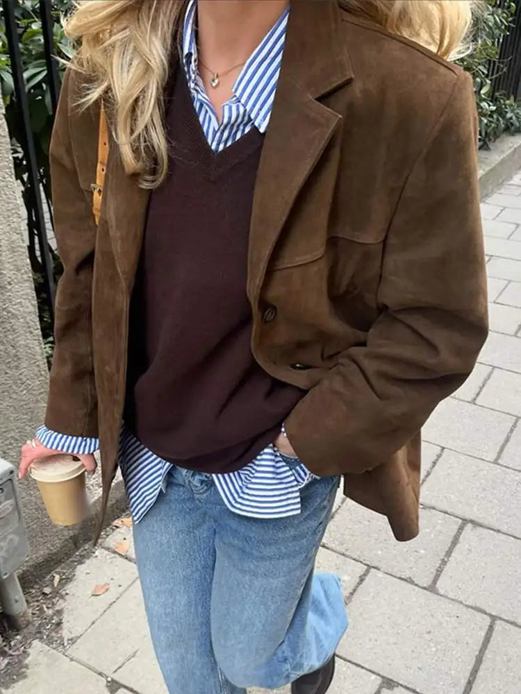 Blazer Femme Effet Suédine Oversize