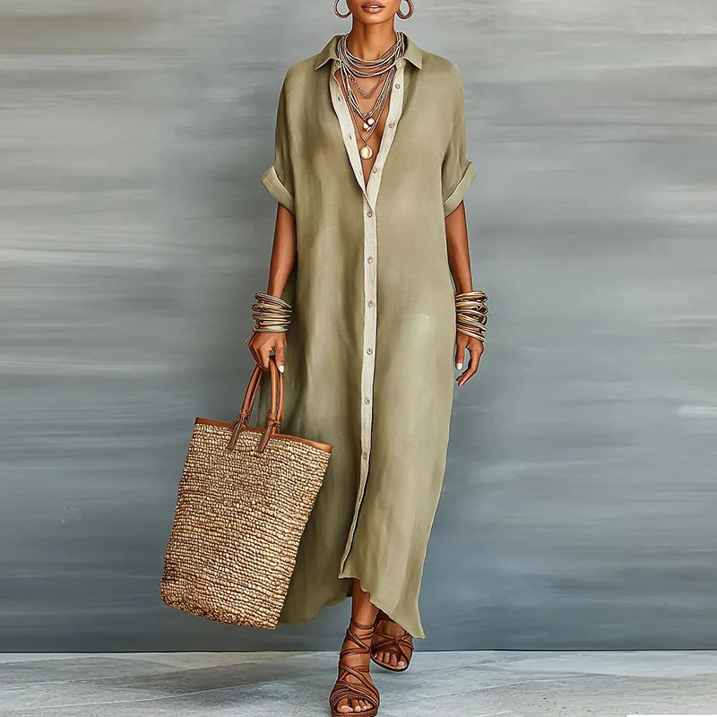 Larienne - Women's Linen Shirt Maxi Sundress - photo 1