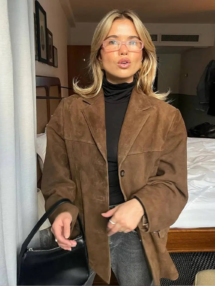 Blazer Femme Effet Suédine Oversize