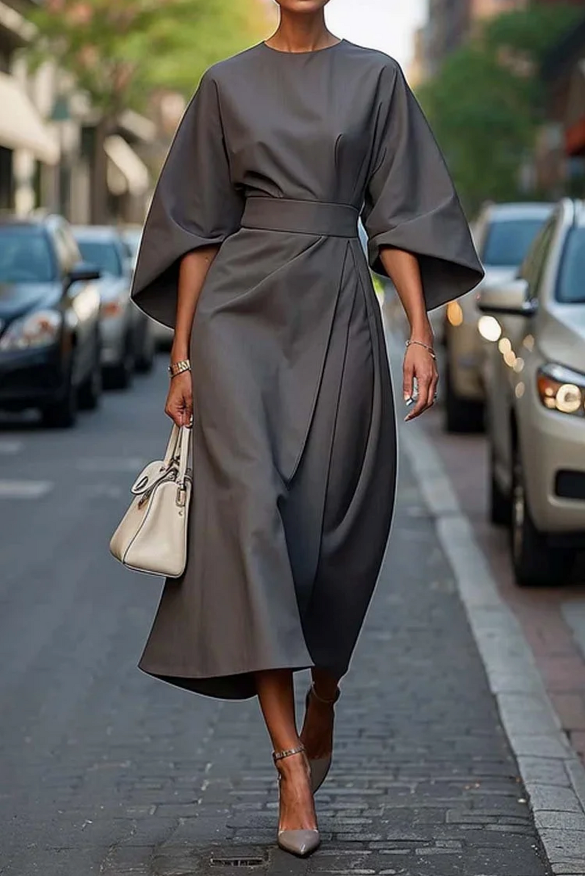 Grace | Elegant Dress with Lantern Sleeves and Belt - photo 6