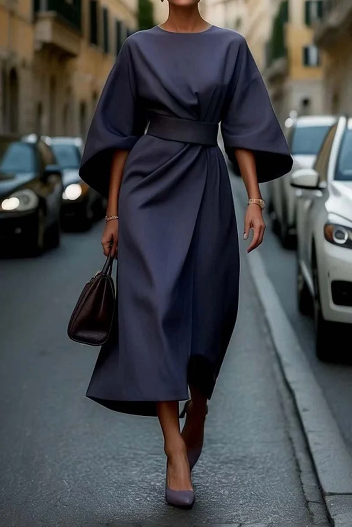 Grace | Elegant Dress with Lantern Sleeves and Belt - photo 1