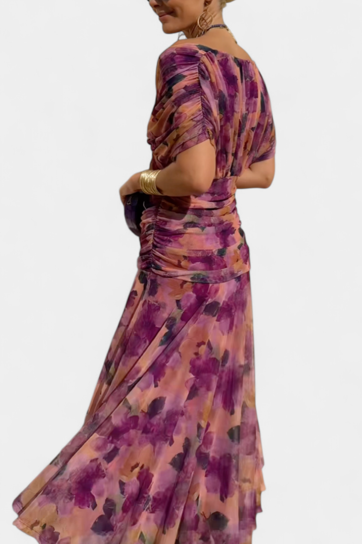 Robe Midi Femme à Épaules Dégagées et Jupe Fluide