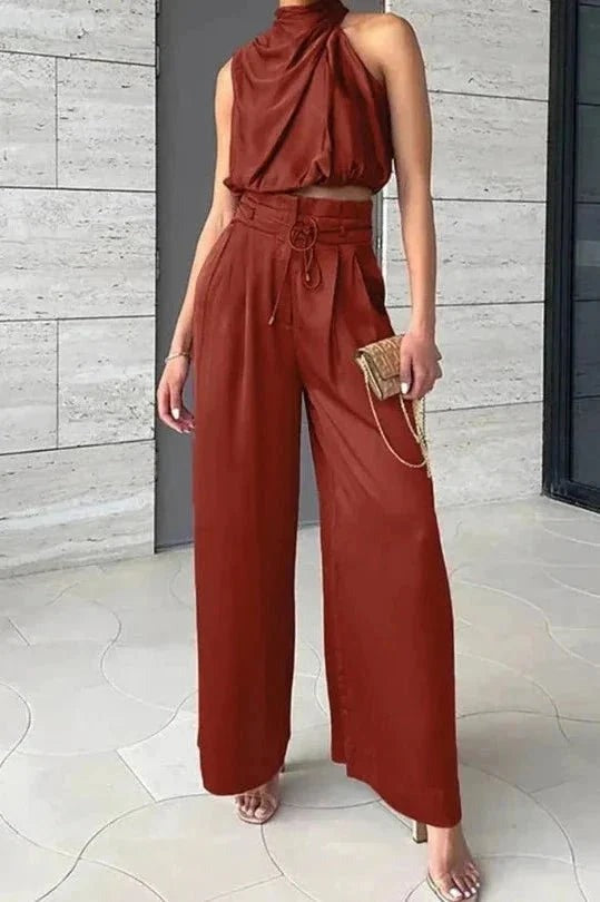 Danalyn - Women's Sleeveless Halter Top & Wide Leg Pants Summer Co-Ord Set - photo 3