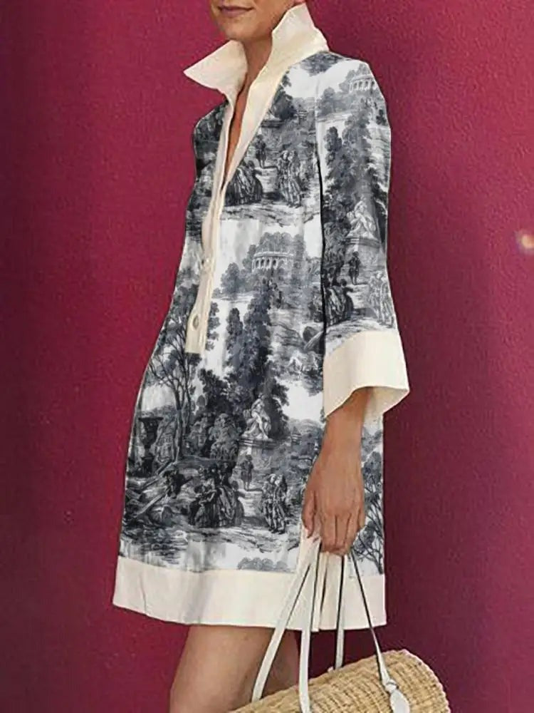 Stylish Vintage Toile Prints Mini Tunic Dress for Women - photo 4