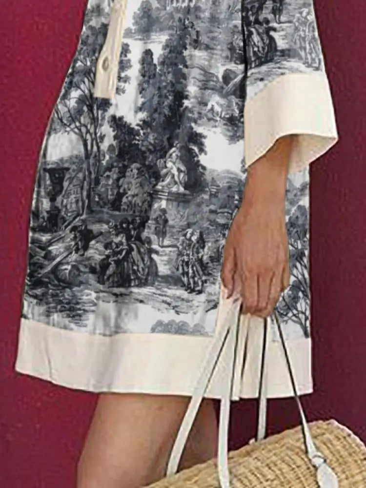 Stylish Vintage Toile Prints Mini Tunic Dress for Women - photo 6