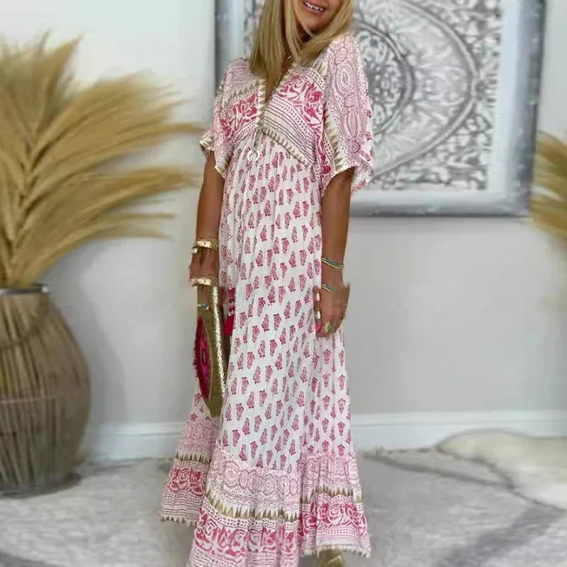 Women's Boho Print V Neck Maxi Dress - photo 1