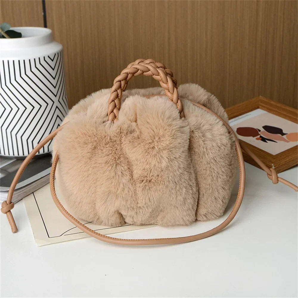 Jacinta - Women's Faux Fur Shoulder Bag with Round Handle