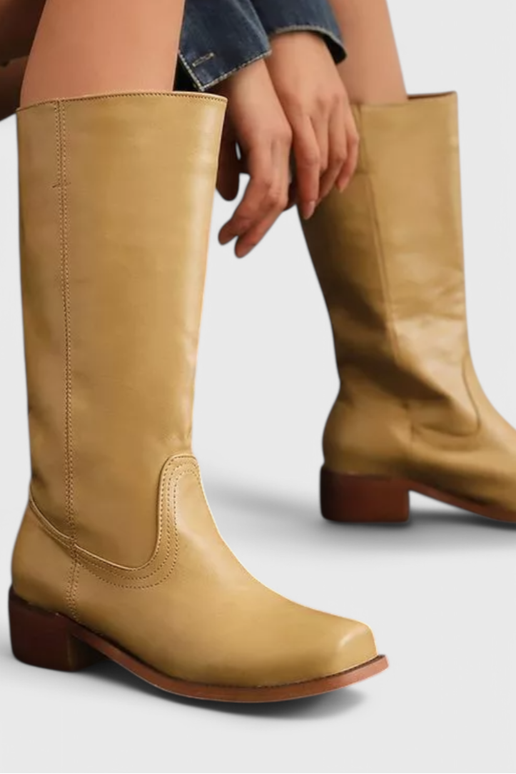 Ella - Stivali al ginocchio in pelle da donna con tacco