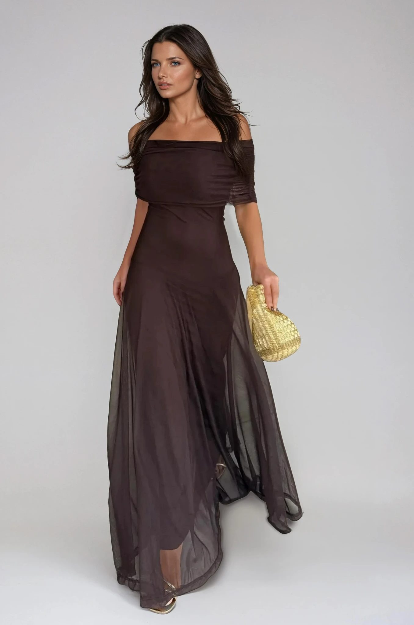 Maxi Wedding Guest Dress with Mesh Overlay - photo 2
