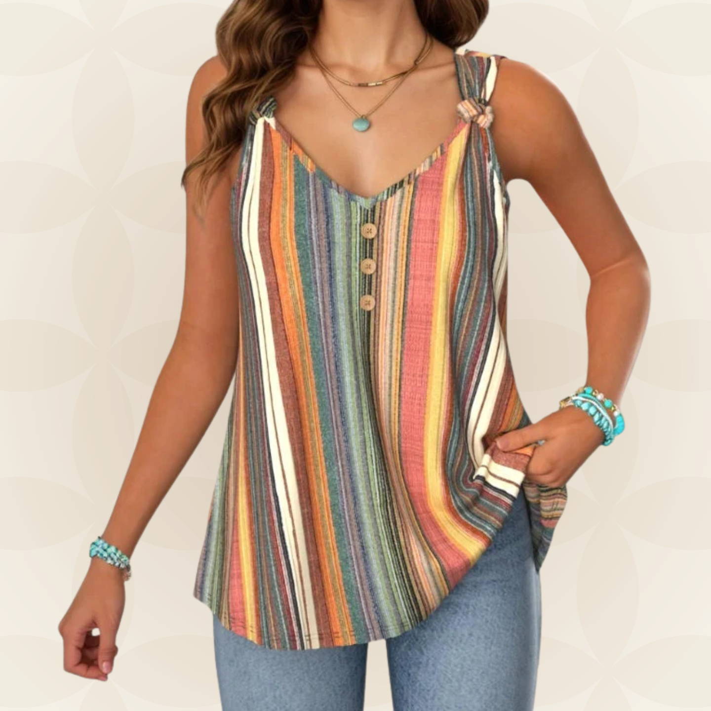 Women's Multicolour Striped Cami with Tie Straps - photo 1