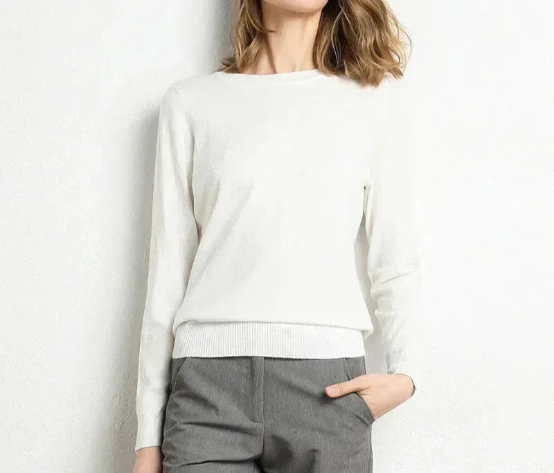 Women's Crew Neck Classic Jumper - White