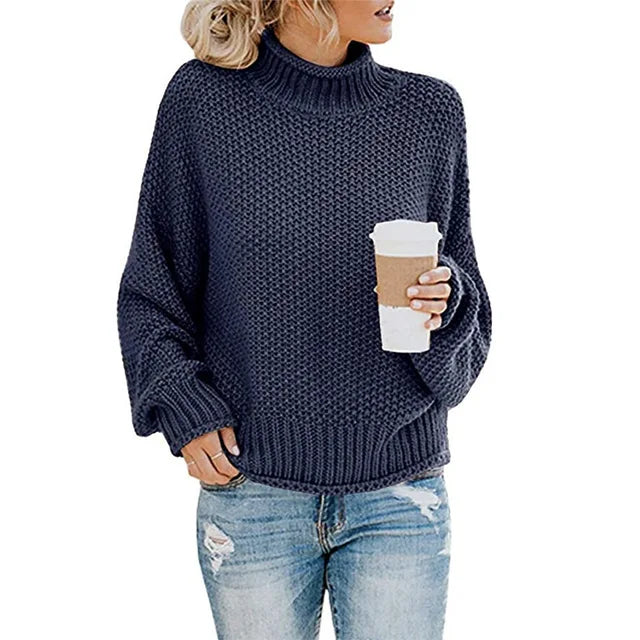 Women's Eleanor - Elegant Turtleneck Sweater - Navy
