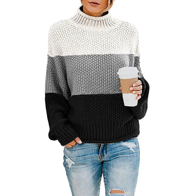 Women's Eleanor - Elegant Turtleneck Sweater - White / Grey / Black
