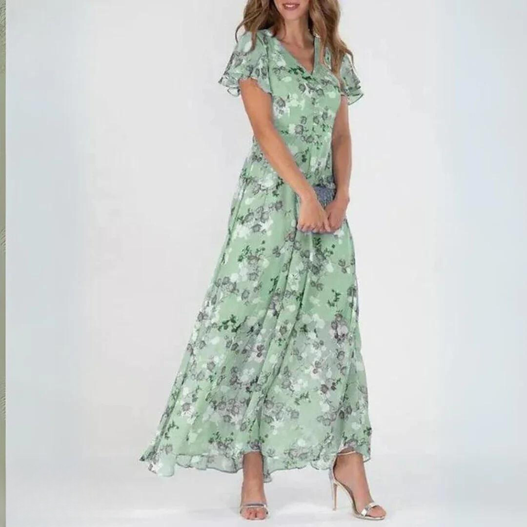 Rochie maxi de cocktail pentru femei, cu imprimeu floral și mâneci fluture