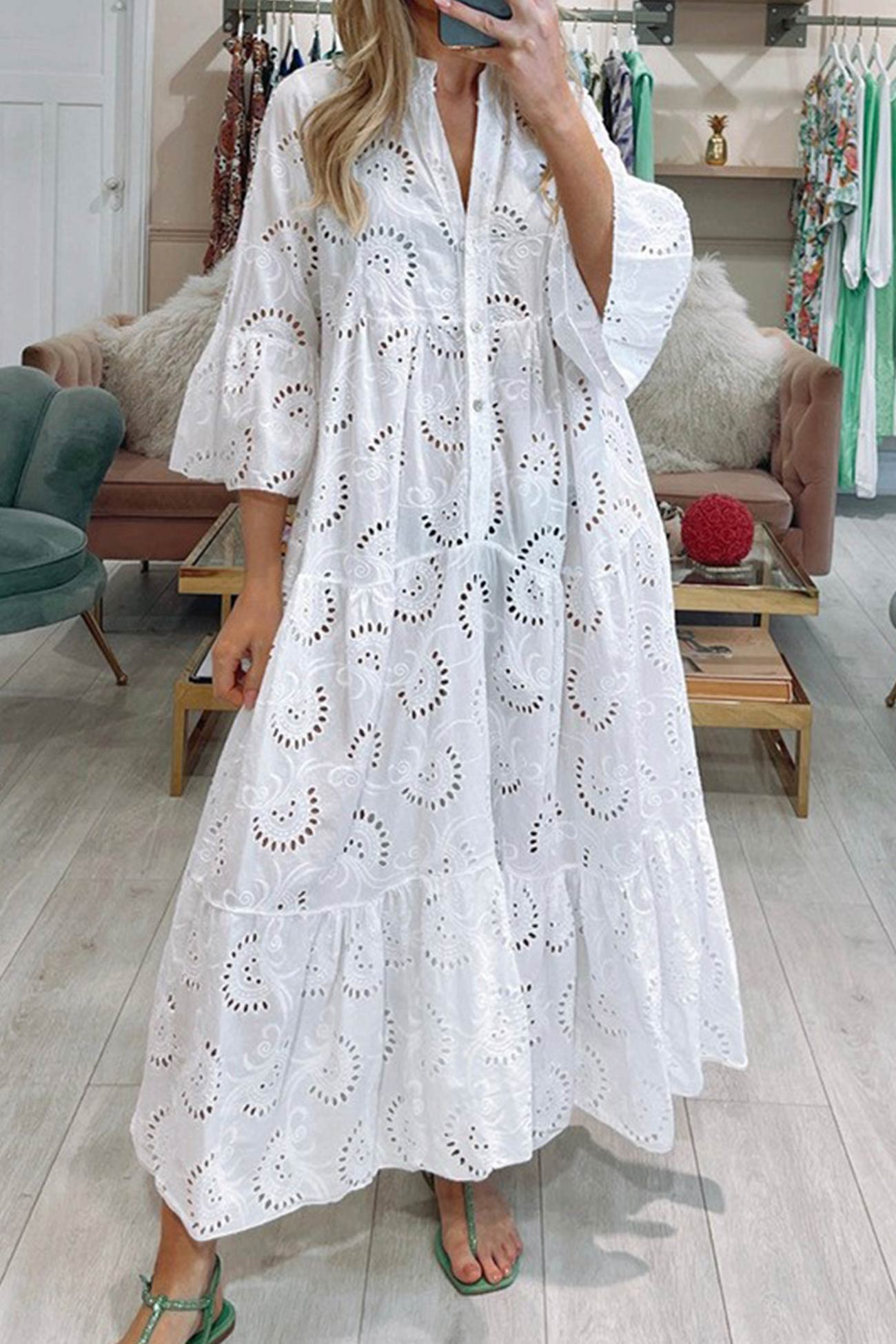 Florence - Bohemian Embroidered Cotton Maxi Dress - photo 1
