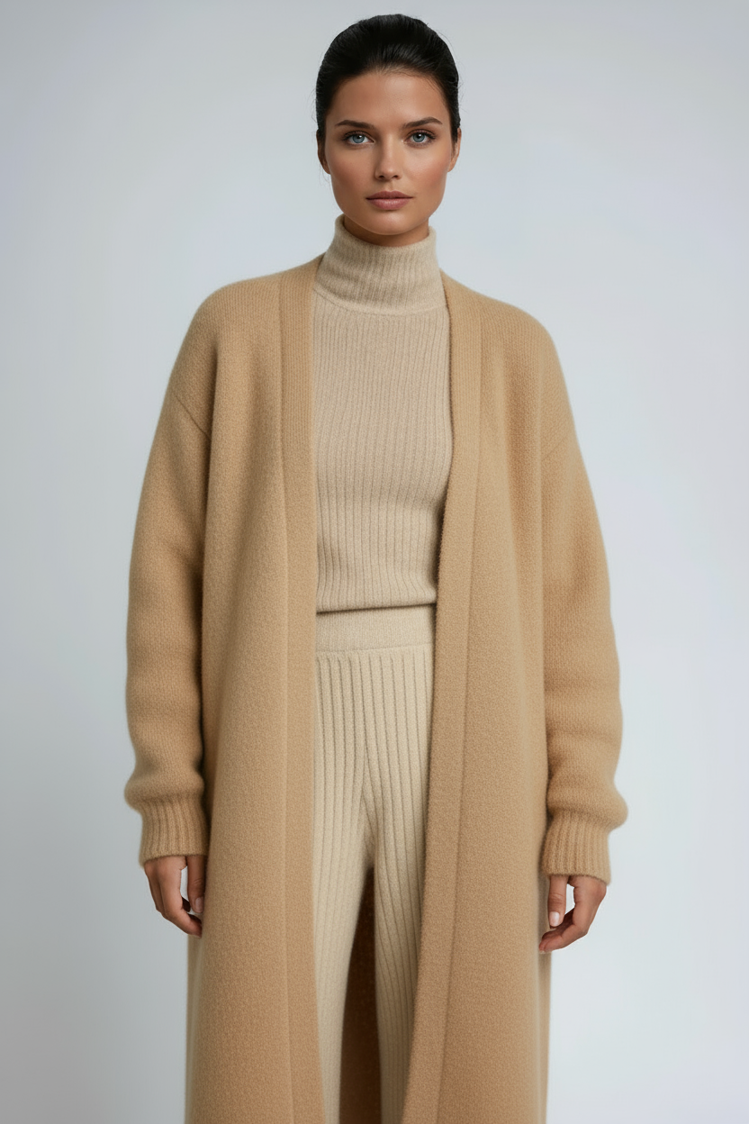 Letizia - Women's Longline Cardigan with Draped Open Front