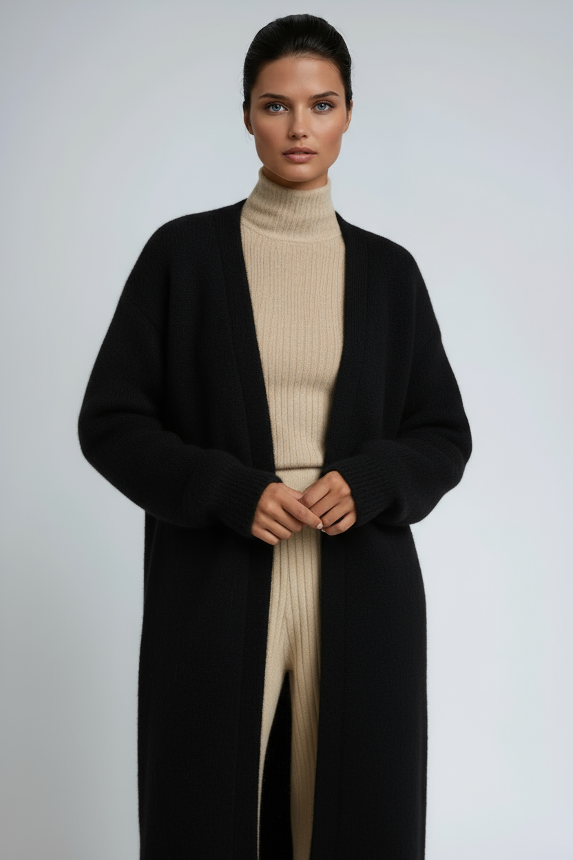 Letizia - Women's Longline Cardigan with Draped Open Front