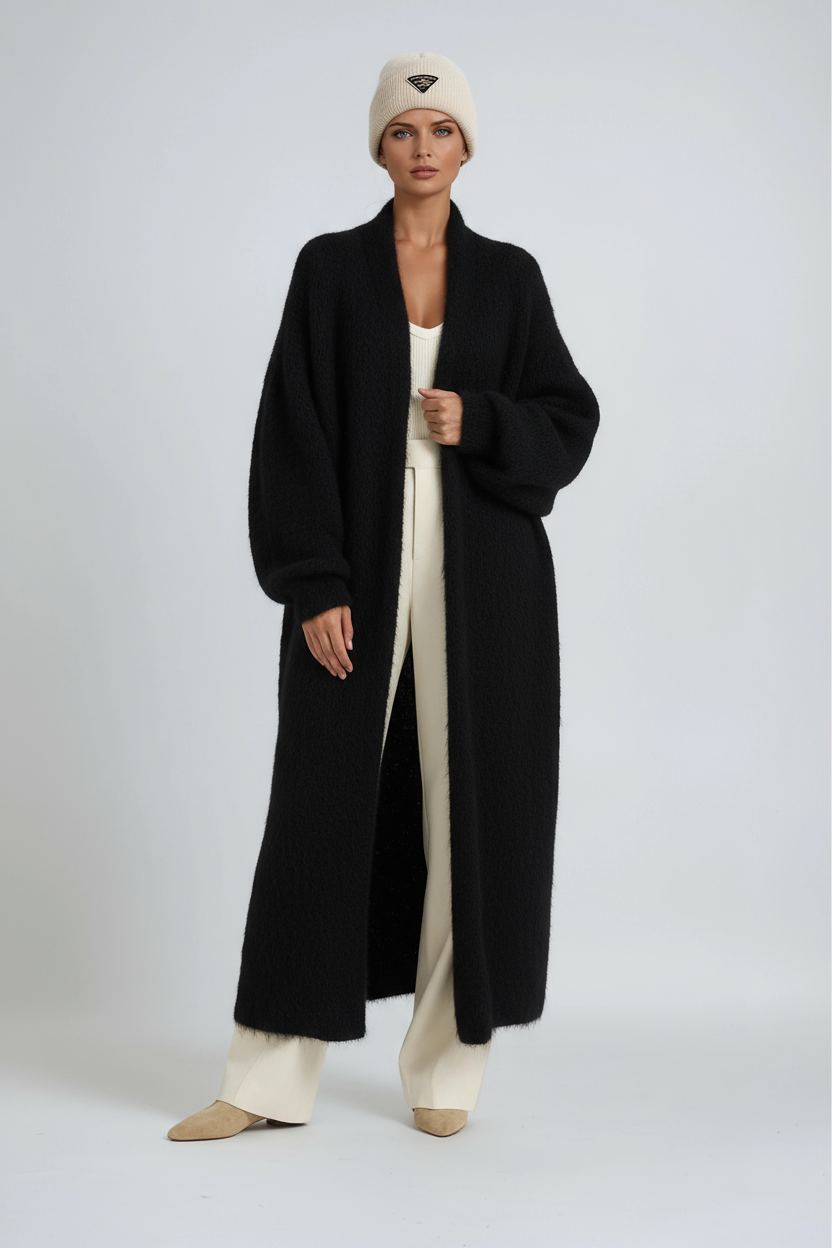 Letizia - Women's Longline Cardigan with Draped Open Front