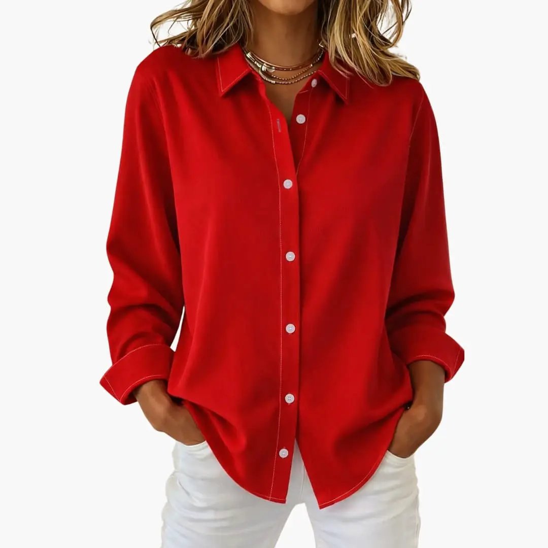 Women's Button Up Blouse with Collar and Long Sleeves - photo 9