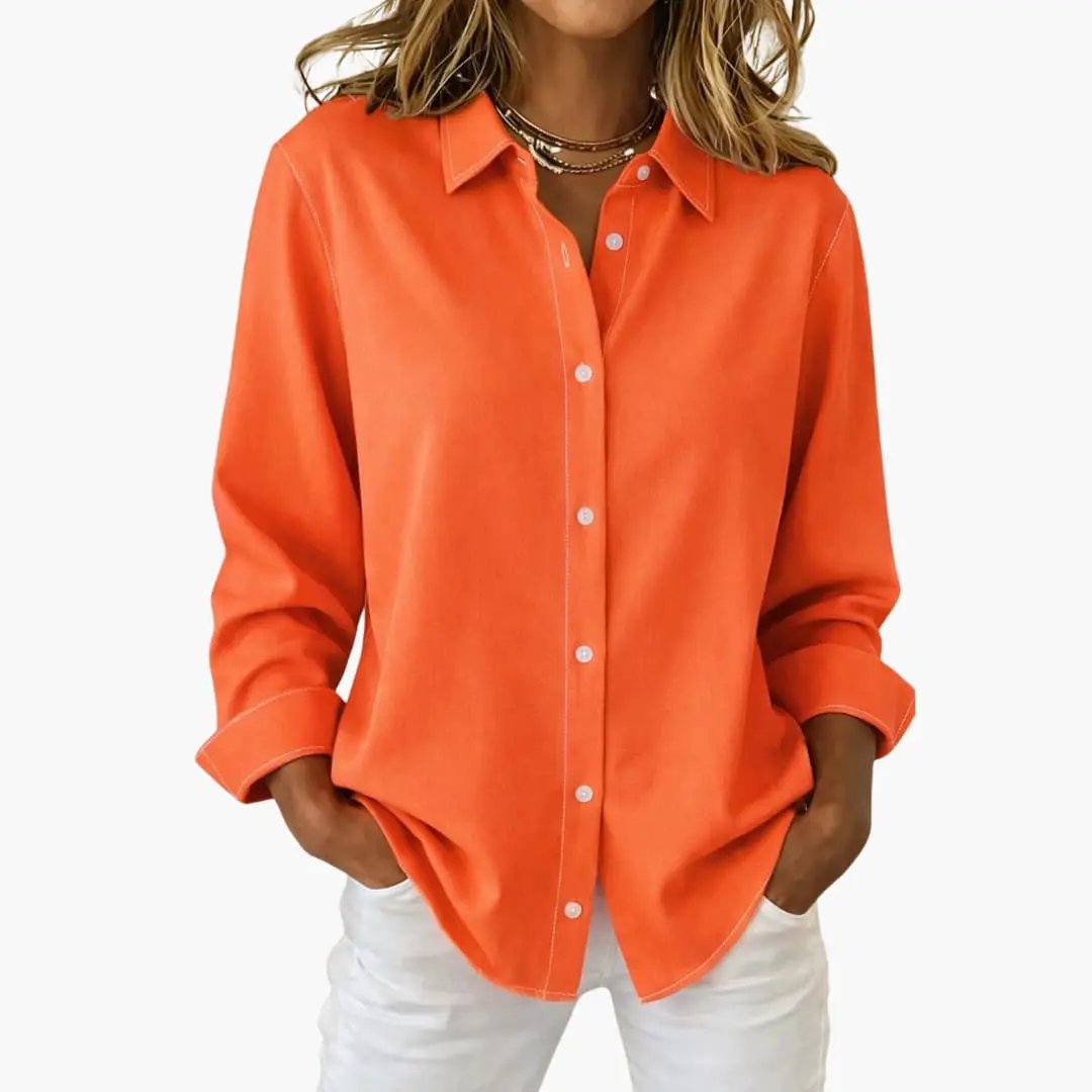 Women's Button Up Blouse with Collar and Long Sleeves - photo 11