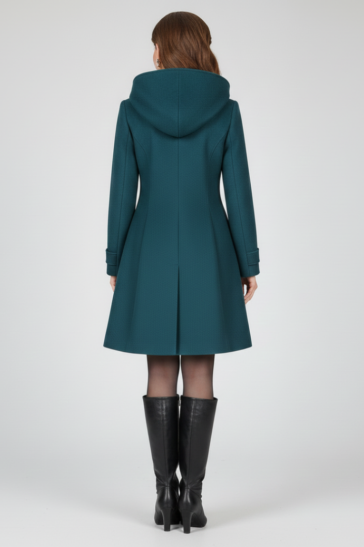 Cappotto da donna con cappuccio e doppia bottonatura davanti