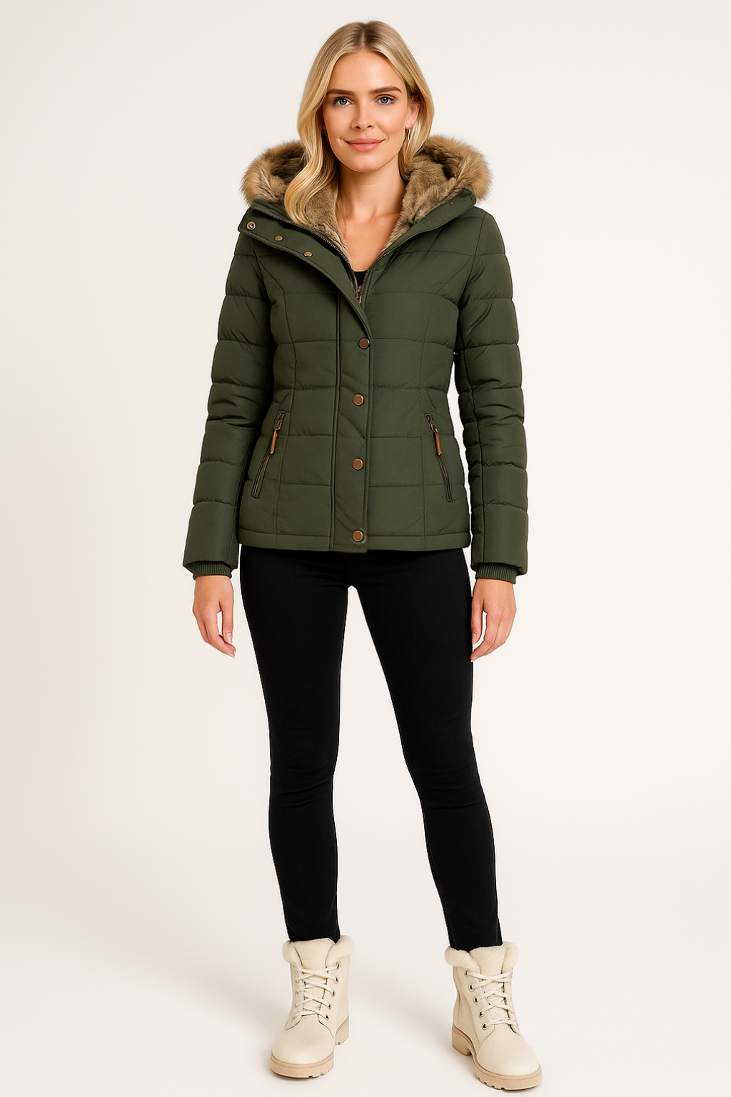 Women’s Winter Puffer Jacket Thermal Padded Coat with Fur Hood - photo 2