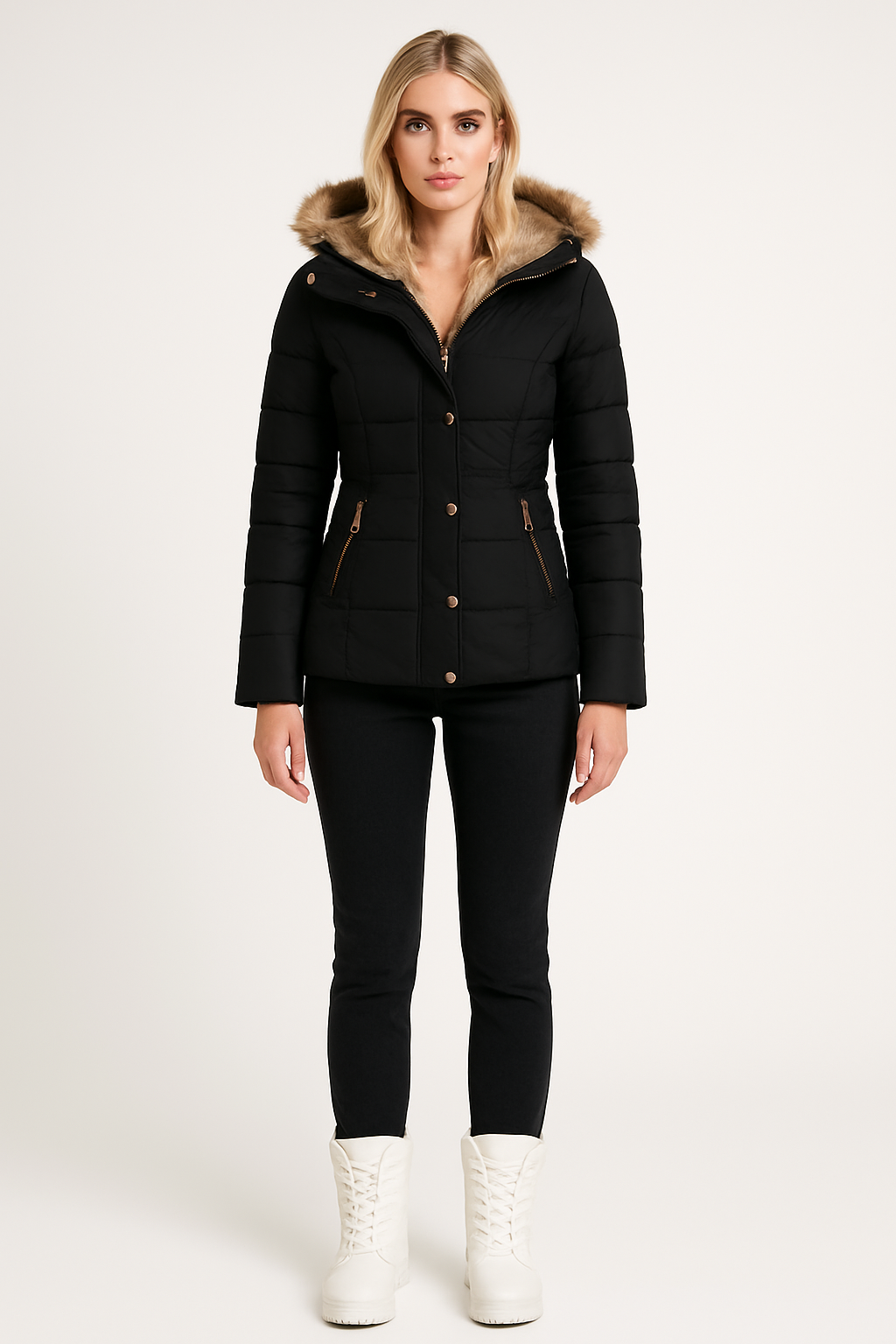 Women’s Winter Puffer Jacket Thermal Padded Coat with Fur Hood - photo 1