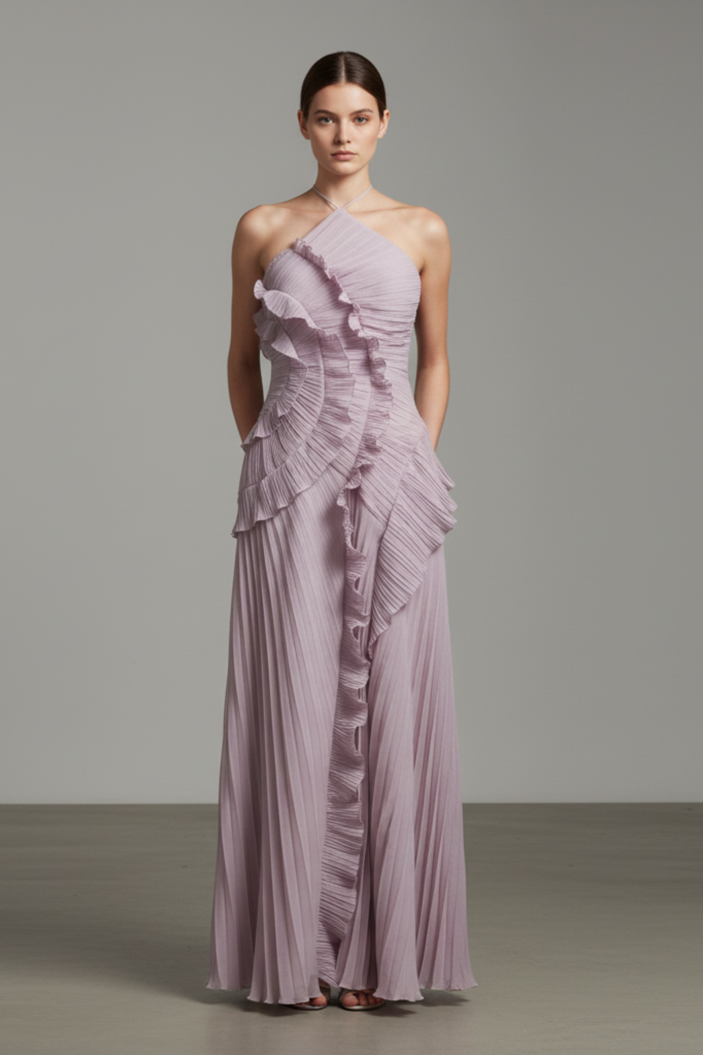Abito maxi da donna con bordo a loto che valorizza la figura