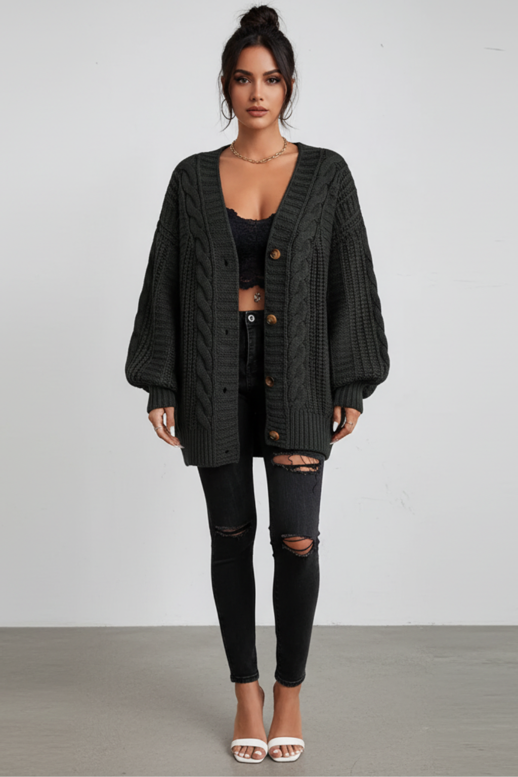 Women’s Oversized Cable Knit Cardigan - photo 10