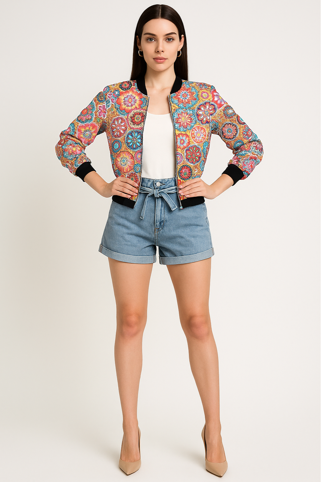 Women’s Printed Bomber Jacket Lightweight Casual Zip Jacket - photo 7