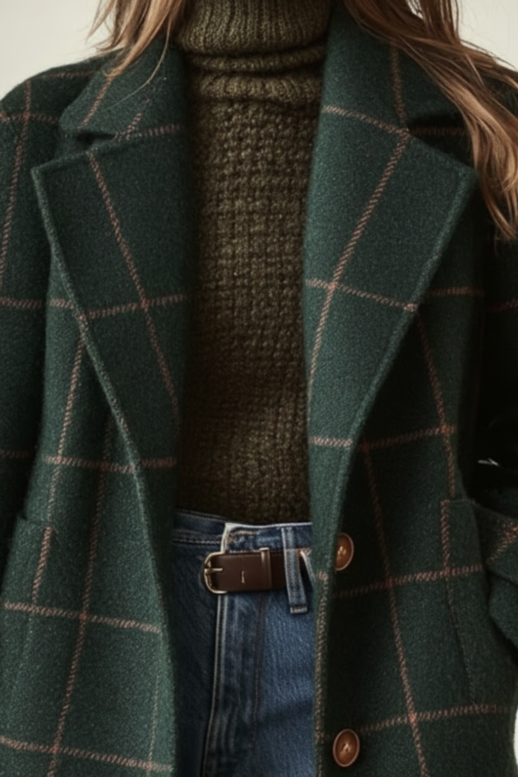 Palton retro din tweed în carouri, cu rever, pentru femei