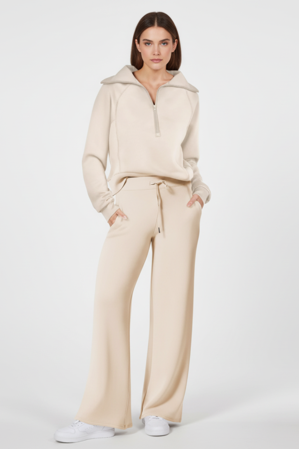 Completo loungewear da donna dalle linee pulite con top con zip
