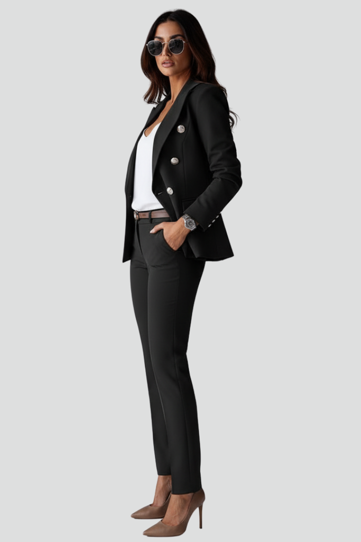 Women's Double Breasted Blazer and Straight Leg Trouser Set - photo 3