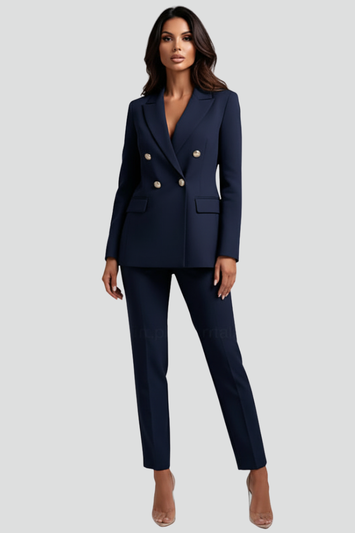 Women's Double Breasted Blazer and Straight Leg Trouser Set - photo 11