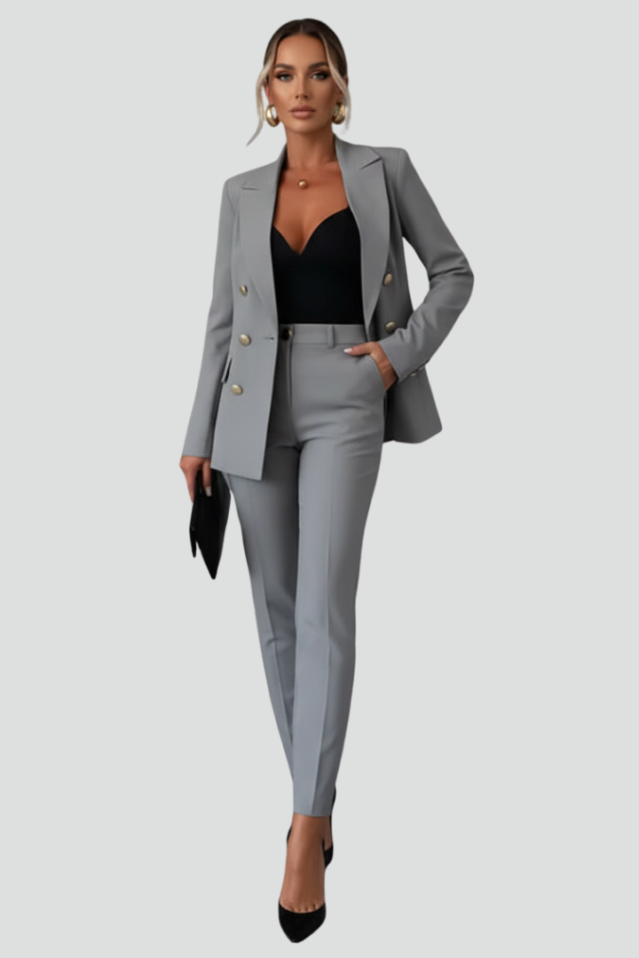 Women's Double Breasted Blazer and Straight Leg Trouser Set - photo 10