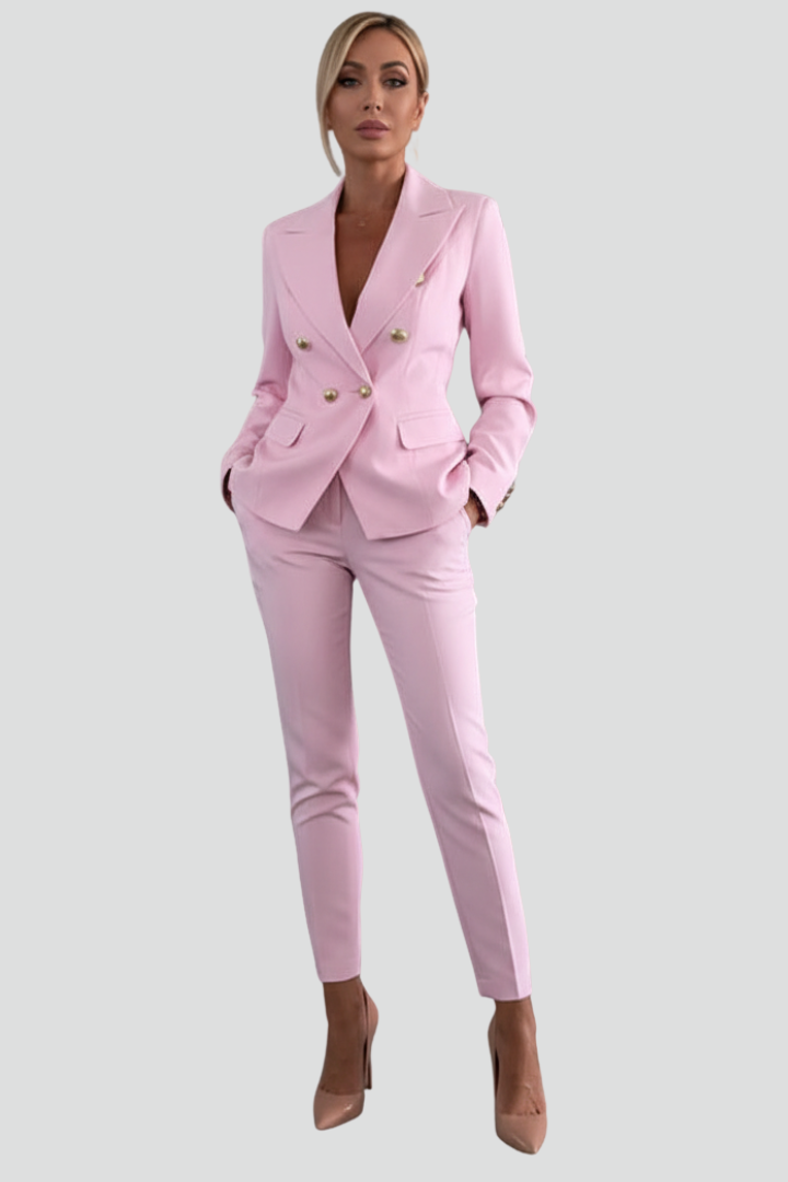 Women's Double Breasted Blazer and Straight Leg Trouser Set - photo 8
