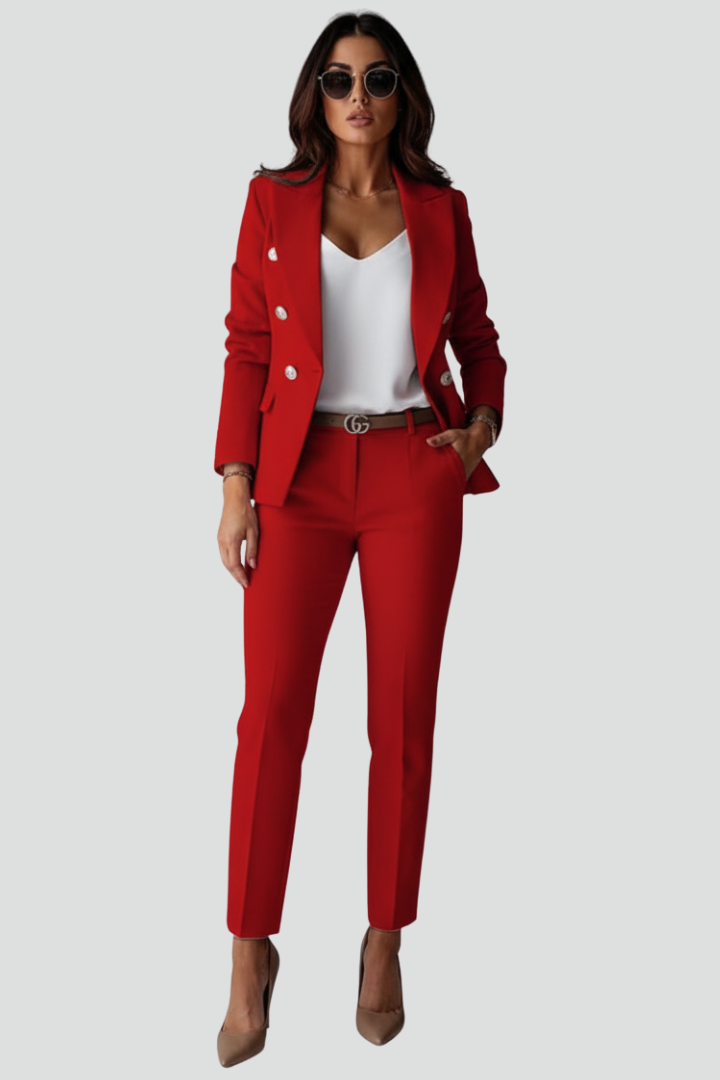 Women's Double Breasted Blazer and Straight Leg Trouser Set - photo 7