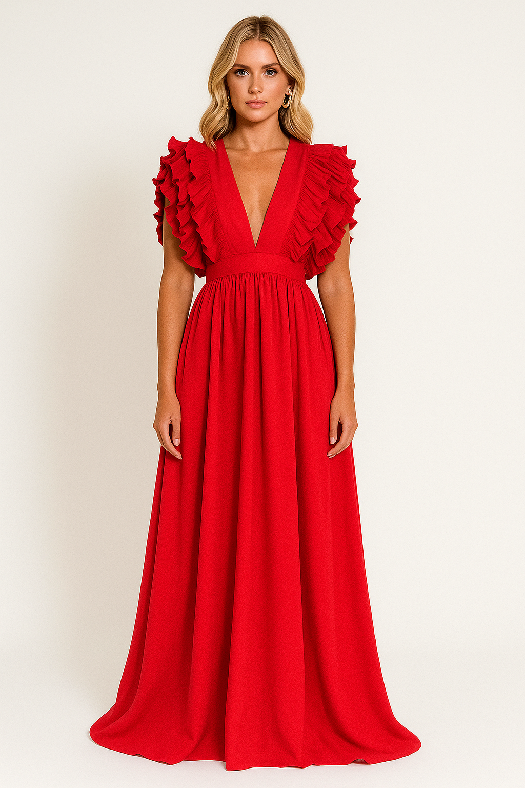 Women’s Ruffle Sleeve Plunge Maxi Dress - photo 1