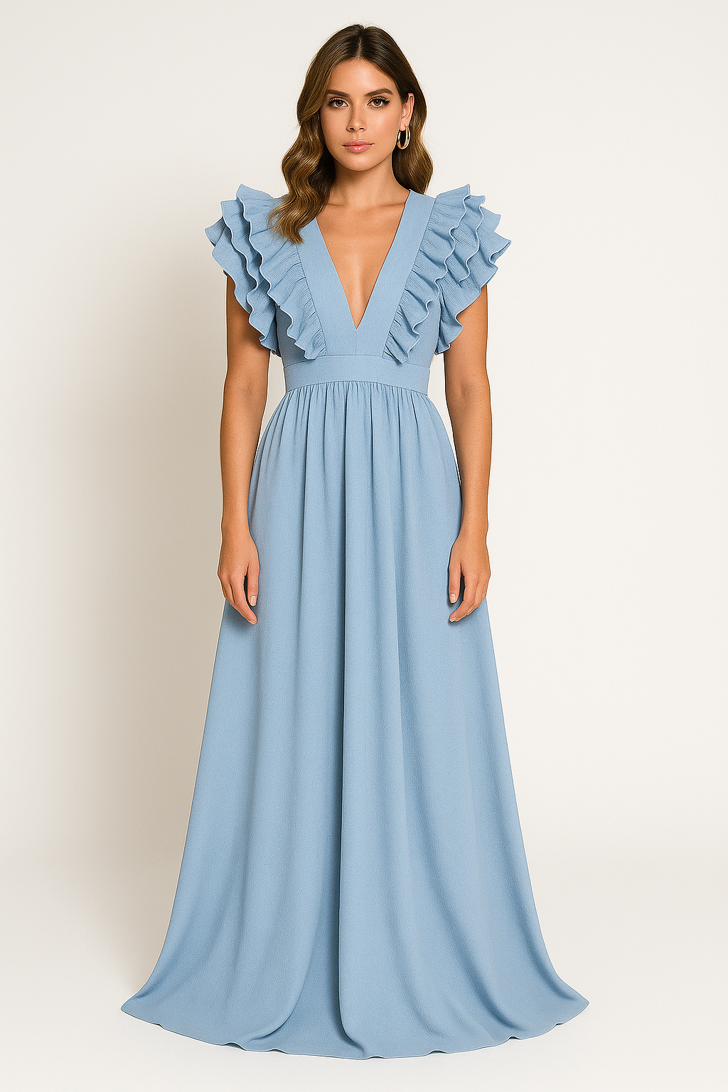 Women’s Ruffle Sleeve Plunge Maxi Dress - photo 2