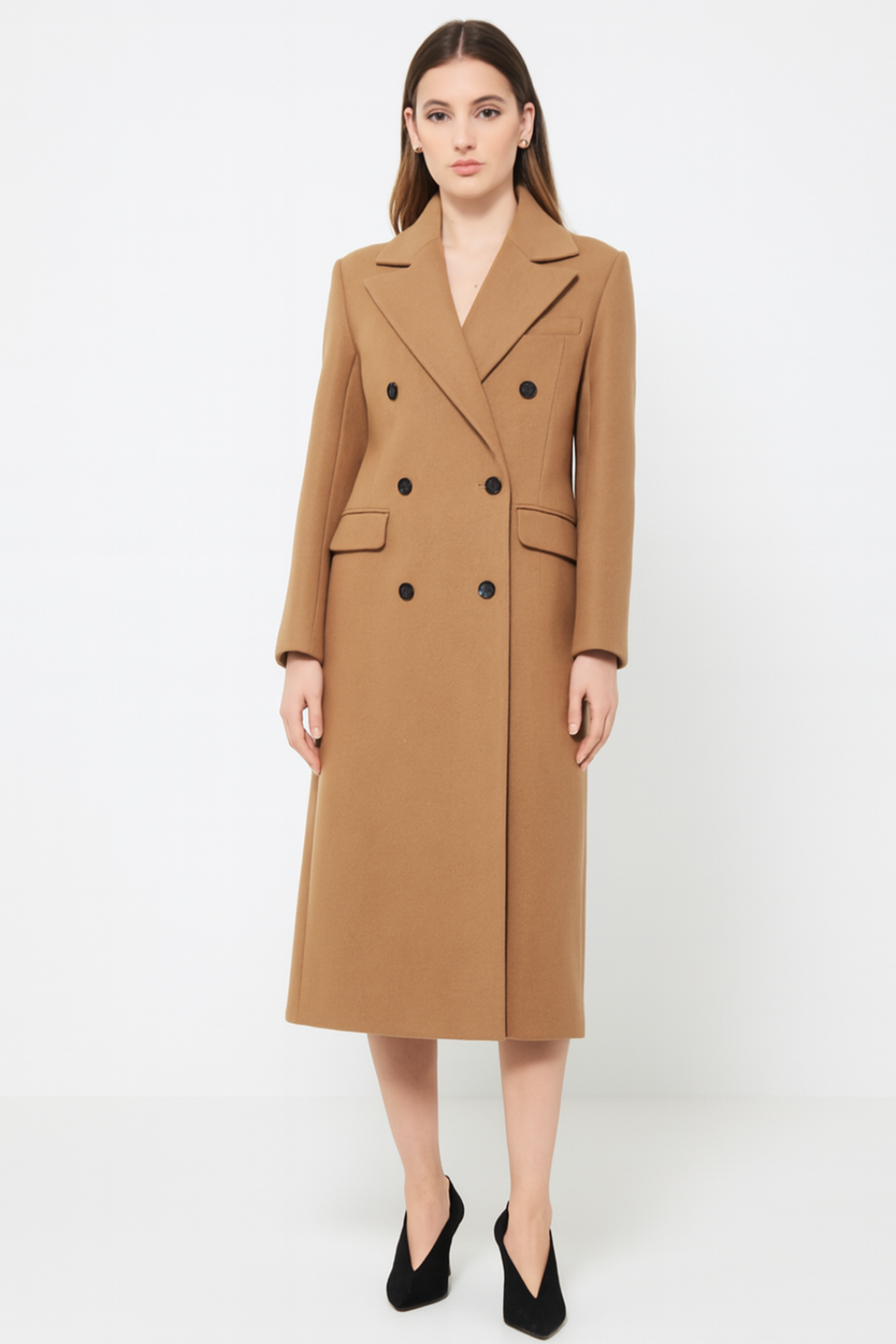 Johanna – Cappotto lungo doppiopetto da donna in misto lana dalla vestibilità sartoriale