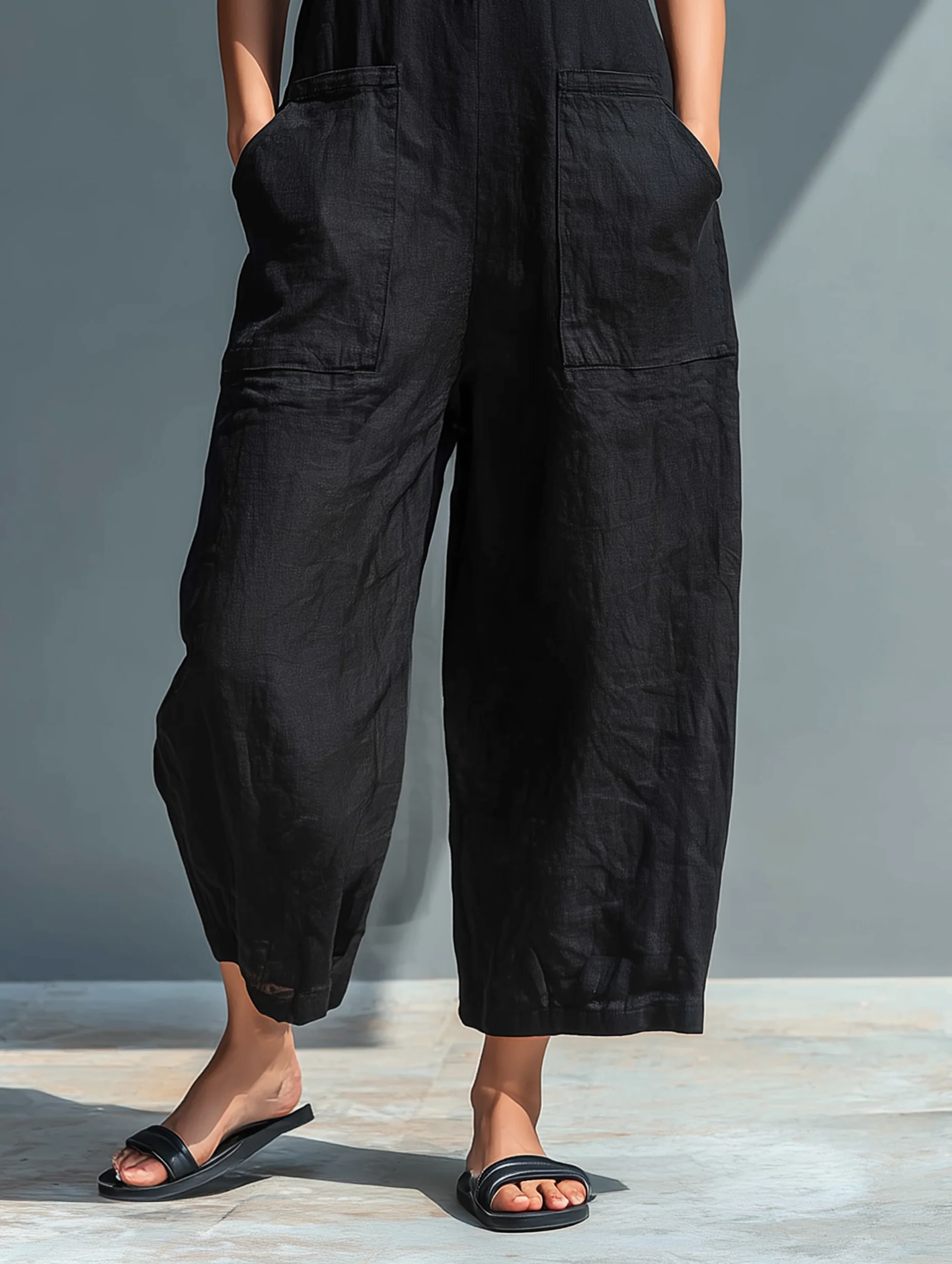 Women's Sleeveless Shirt Collar Jumpsuit with Buttons - photo 4
