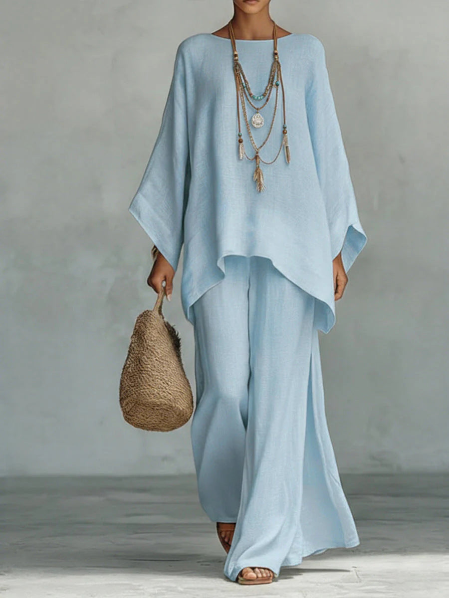Beatrice - Minimalist Linen-Blend Flowy Top and Pants Set - photo 5